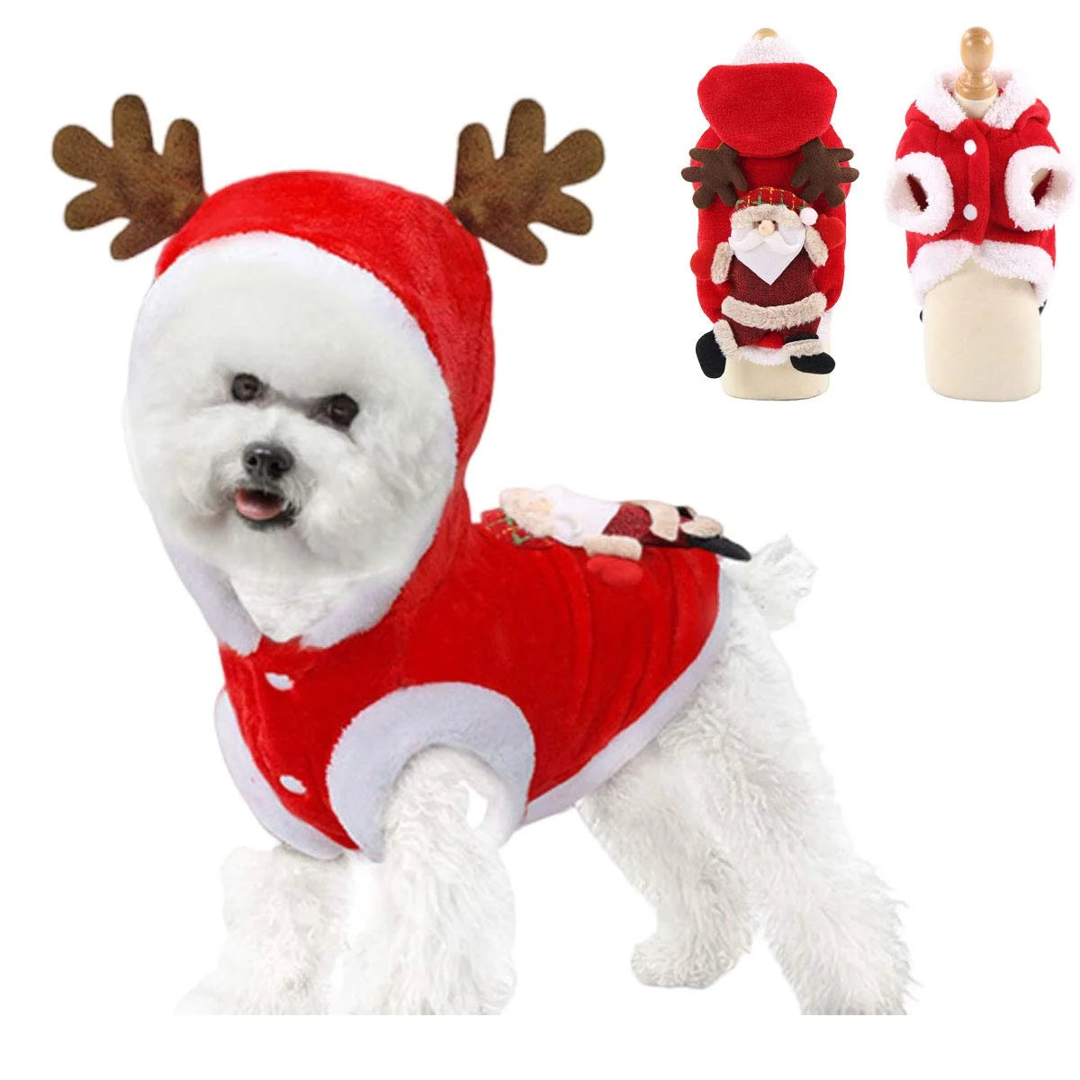 Santa Dog Costume Christmas Pet Clothes Winter Hoodie Coat Clothes Pet Clothing for Small Dogs & Cats Winter Coat Warm Clothes Christmas Holiday Apparel Outfit (XS)