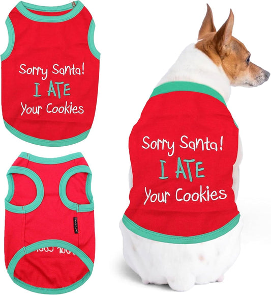 Funny Christmas Holiday Dog Cat Pet Shirts Tee Tanks - Naughty or Nice, Santa Outfit, Elf Size, Santa'S Helper, Sorry Santa I Ate Your Cookies (Sorry Santa I Ate Your Cookies, XL)