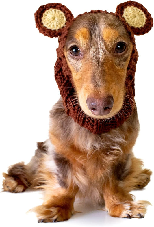 Grizzly Bear Costume - Warm Knit Dog Snood Wrap for Pets, Neck Ear Cover Protection, Halloween Winter (Small)
