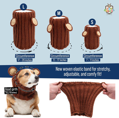 Black Bear Costume - Warm Knit Dog Snood Wrap for Pets, Neck Ear Cover Protection, Halloween Winter (Large)